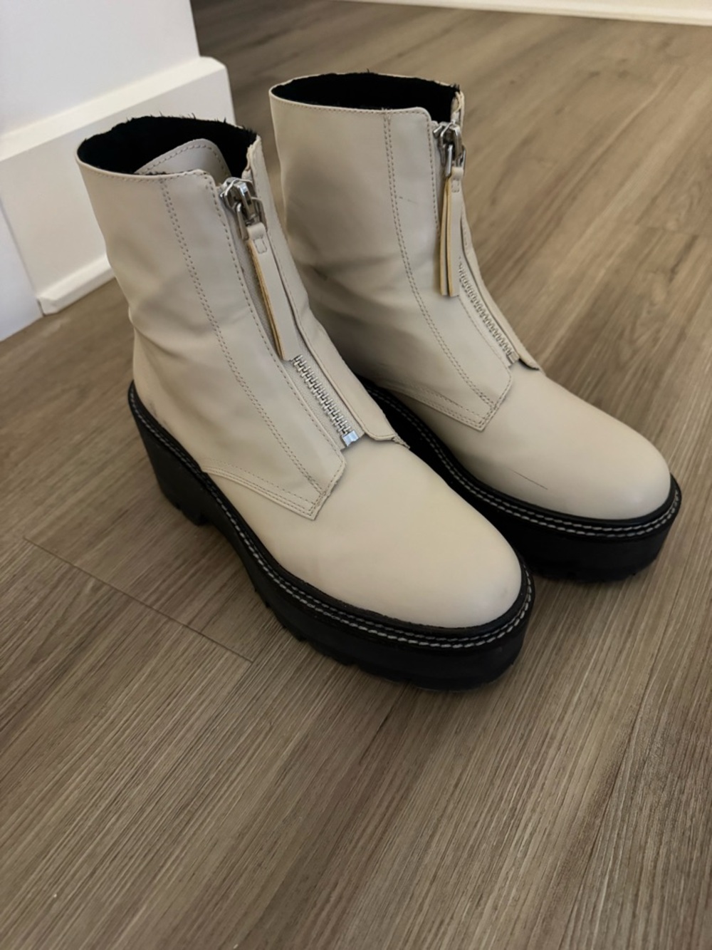 H&M Cream Lace-Up Platform Ankle Boots with Black Sole